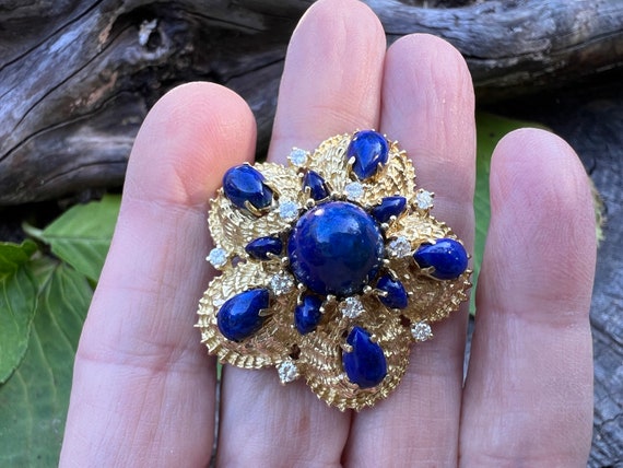 Lapis and Diamond Brooch, Gold and Lapis Brooch, … - image 6