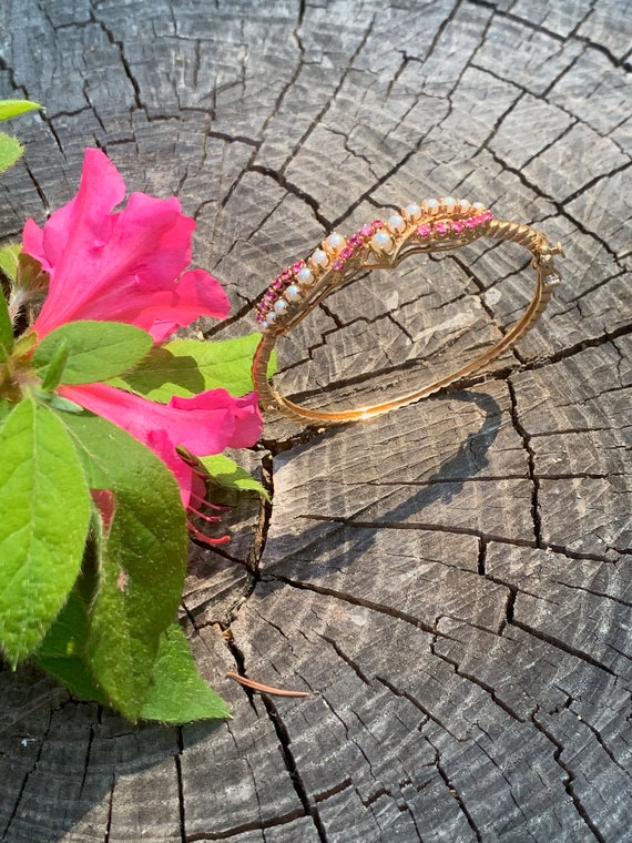Ruby and Pearl Bangle, Ruby Bracelet, July Births… - image 8