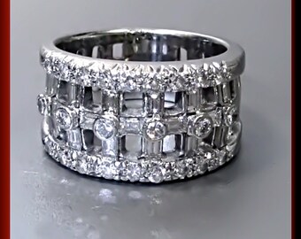 Antique Vintage 14K White Gold  Diamond Wedding Ring Band - R 293S