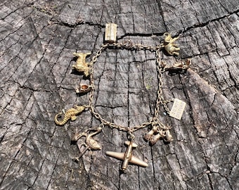 Yellow Gold Charm Bracelet,  Vintage Charm Bracelet, Large Charm Bracelet