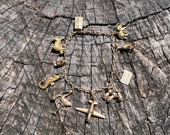 Yellow Gold Charm Bracelet,  Vintage Charm Bracelet, Large Charm Bracelet