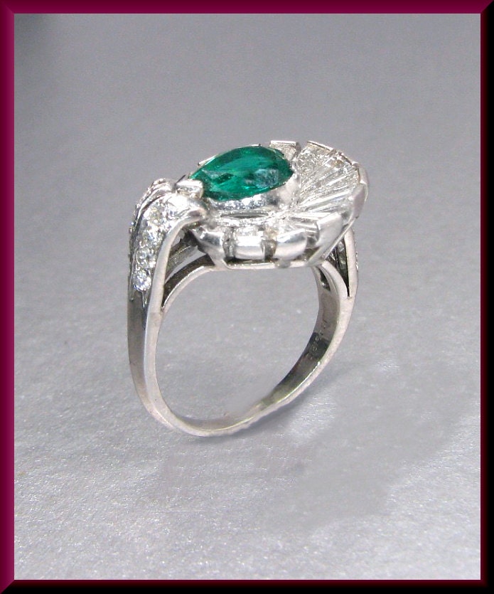 Diamond Cocktail Ring Vintage Emerald Ring Retro Columbian | Etsy