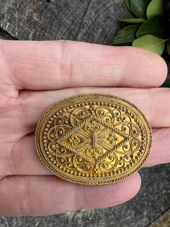 Victorian Gold Brooch, Antique Gold Pin, Ornate Vict… Gem