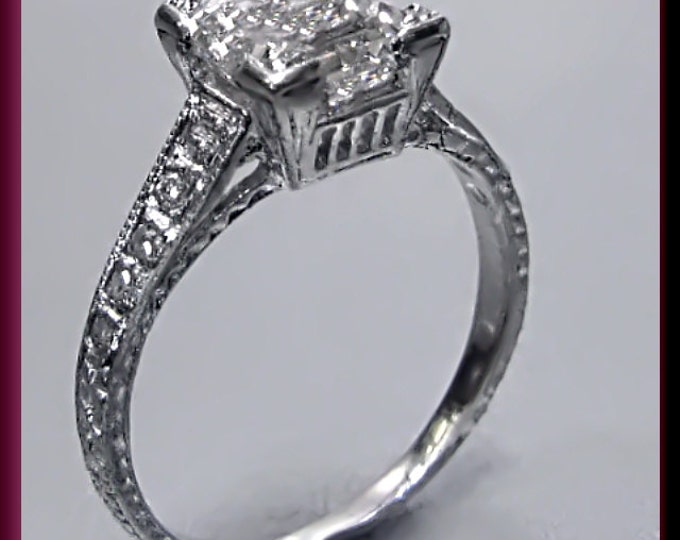 Antique Diamond Engagement Ring Art Deco 1920's GIA Certified Platinum Emerald Cut Diamond Engagement Ring Wedding Ring - ER 162S