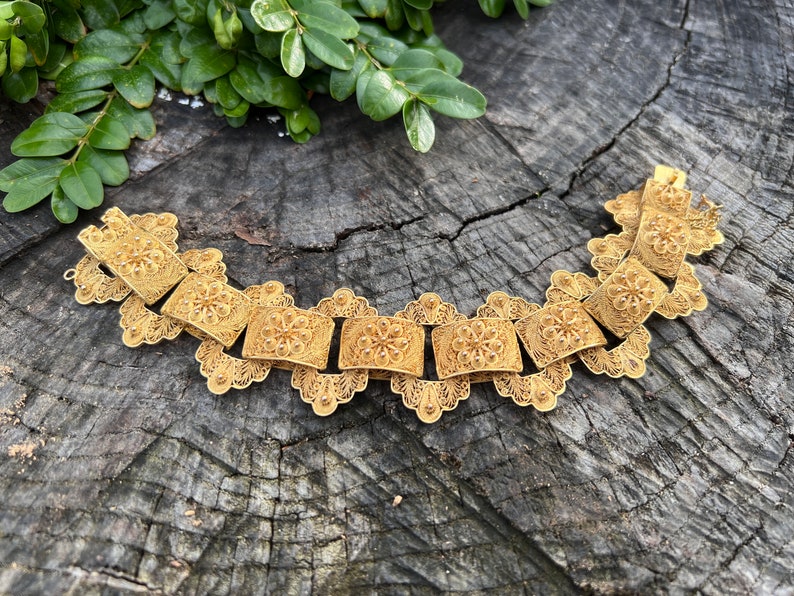 Wide Gold Bracelet, Chunky Gold Bracelet, Wide Flower Bracelet image 3