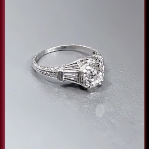 Art Deco Diamond Engagement Ring Antique Diamond Engagement Ring with Old European Cut Diamond Platinum Wedding Ring - ER 447M