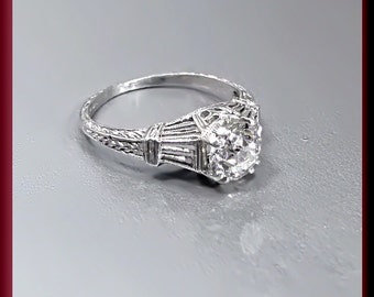 Art Deco Diamond Engagement Ring Antique Diamond Engagement Ring with Old European Cut Diamond Platinum Wedding Ring - ER 447M
