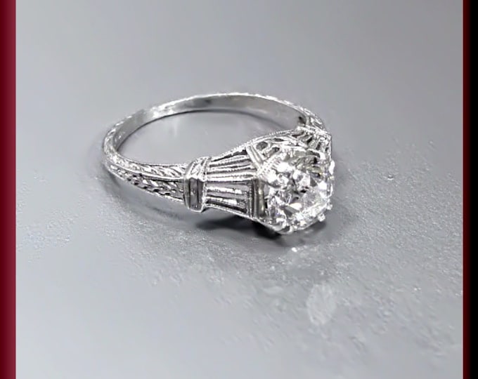 Art Deco Diamond Engagement Ring Antique Diamond Engagement Ring with Old European Cut Diamond Platinum Wedding Ring - ER 447M