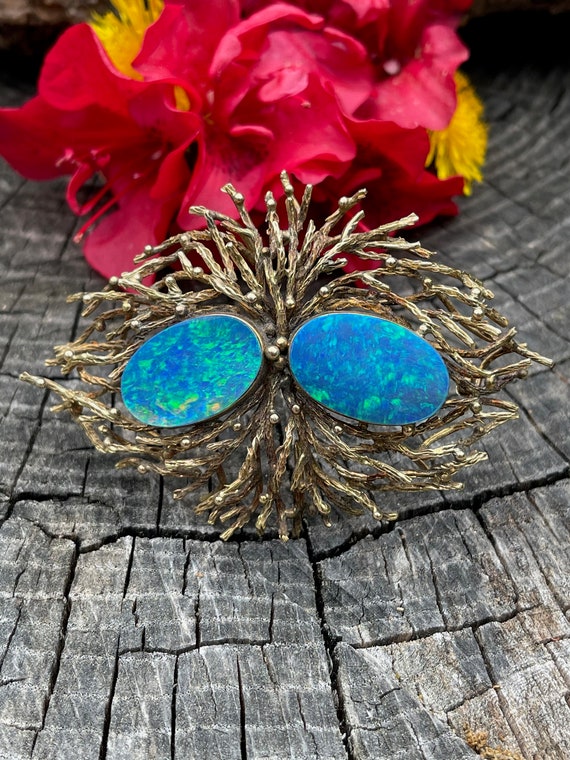 Boulder Opal Pendant, Boulder Opal Flower Brooch,… - image 2