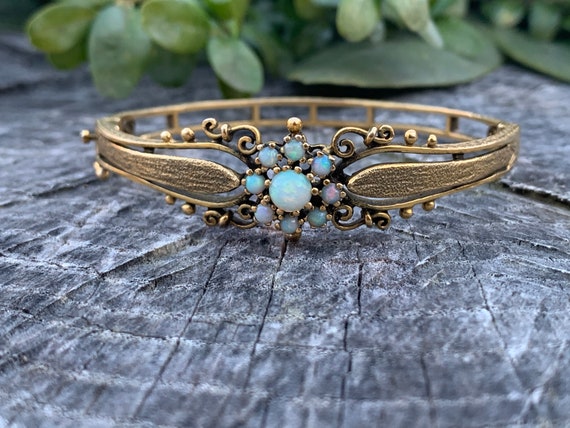 Gold and Opal Bangle, Opal Bangle, Opal Flower Ba… - image 9