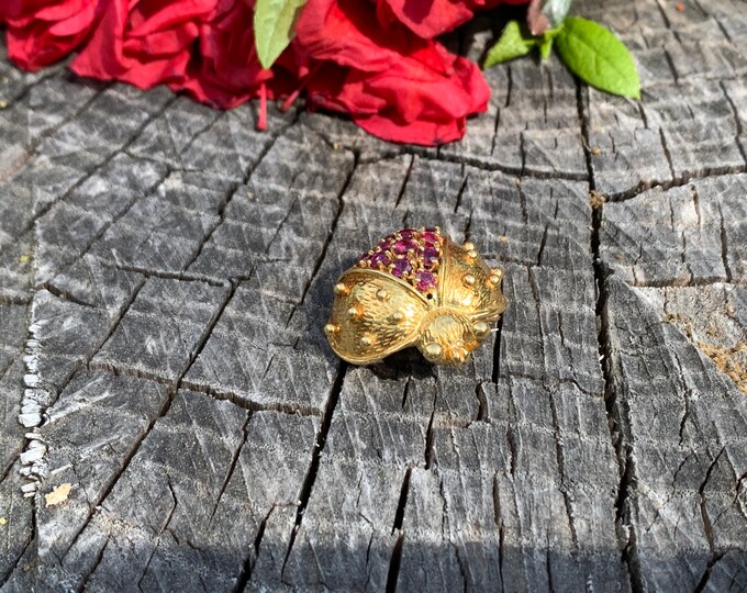 Gold Ladybug Brooch, Ruby Ladybug, Gold Ladybug Pendant, Gold Lady Bug