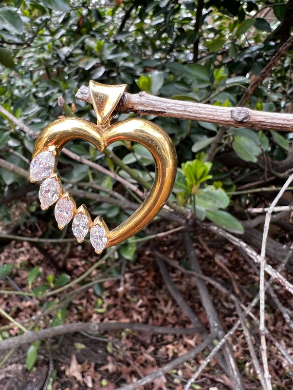 Diamond Heart Pendant, Marquise Diamond Heart, He… - image 5