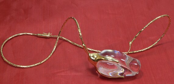 Vintage Steuben 14k Yellow Gold Glass Rose Neckla… - image 4