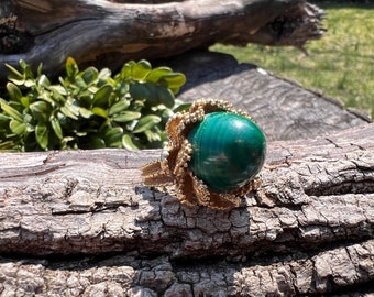 Malachite Ring, Malachite Dome Ring, Gold Malachite Ring