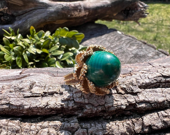 Malachite Ring, Malachite Dome Ring, Gold Malachite Ring