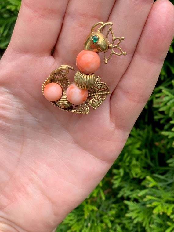 Gold and Coral Snail Brooch, Coral Snail Brooch, … - image 10