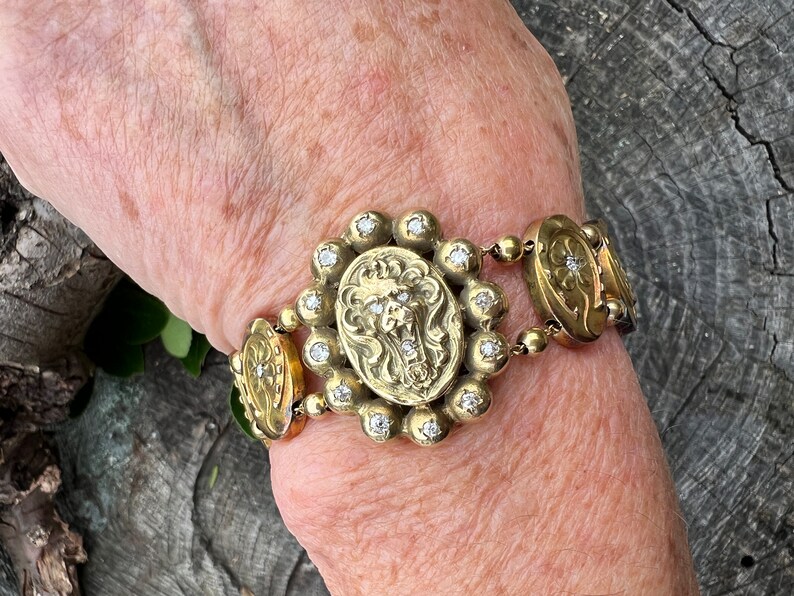 Victoriaanse armband, armband leeuw, armband madeliefje, antieke leeuw armband, armband bloemen, dierensieraden afbeelding 4