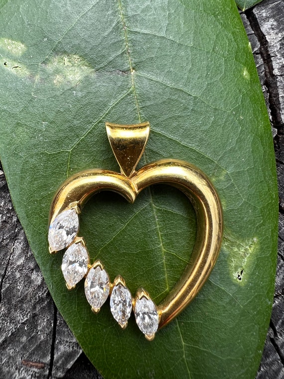 Diamond Heart Pendant, Marquise Diamond Heart, He… - image 6