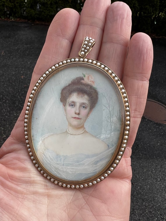 Victorian Portrait Pendant, Hand Painted Pendant,… - image 4