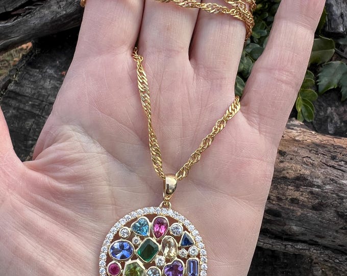 Mutli Gem and Diamond Pendant, Multi Gem Necklace