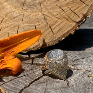 Yellow Gold Diamond Cocktail Ring, Diamond Cluster Ring, Dramatic Diamond Ring