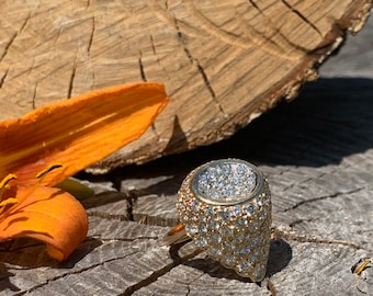 Yellow Gold Diamond Cocktail Ring, Diamond Cluster Ring, Dramatic Diamond Ring