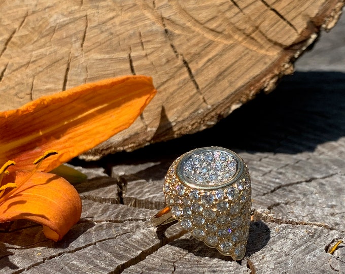 Yellow Gold Diamond Cocktail Ring, Diamond Cluster Ring, Dramatic Diamond Ring