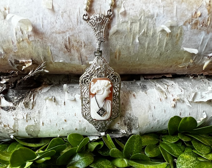 Art Deco Cameo, Deco Cameo, Cameo Pendant, Cameo Necklace