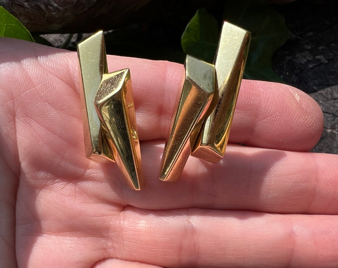 Gold 1970s Earrings, Unique Gold Earring, Gold Curved Earrings