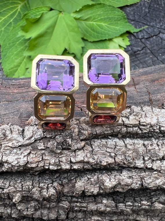 Gold Amethyst Earrings, Amethyst and Citrine Earri