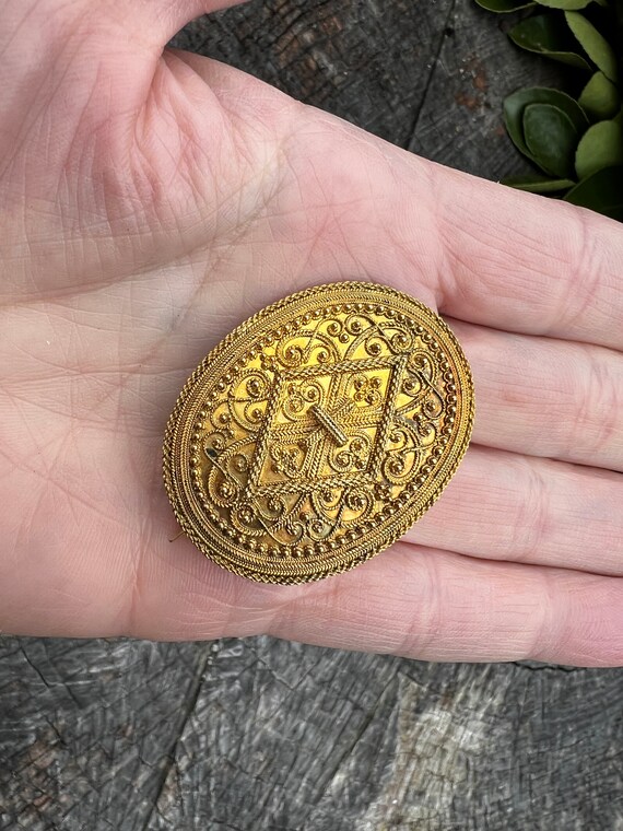 Victorian Gold Brooch, Antique Gold Pin, Ornate Vict… Gem