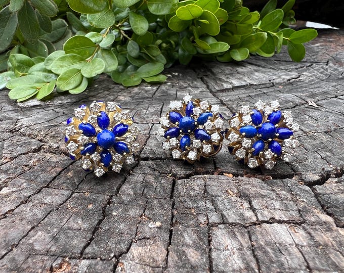 1960s Lapis Diamond 14k Gold Ring and Earrings Set - La Triomphe
