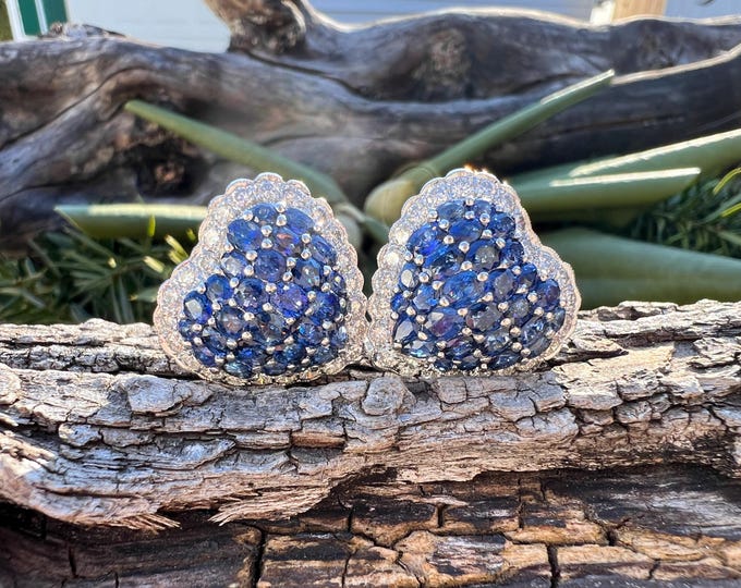 Diamond Heart Earrings,  Sapphire Heart Earrings, Heart Earrings Gold Heart Earrings,   Heart Jewelry