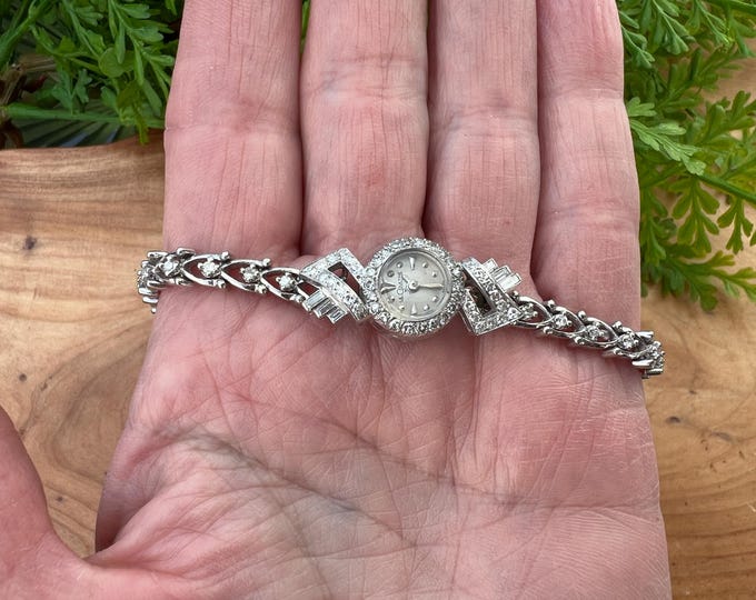 1950s 14k White Gold Le Coultre Diamond Watch