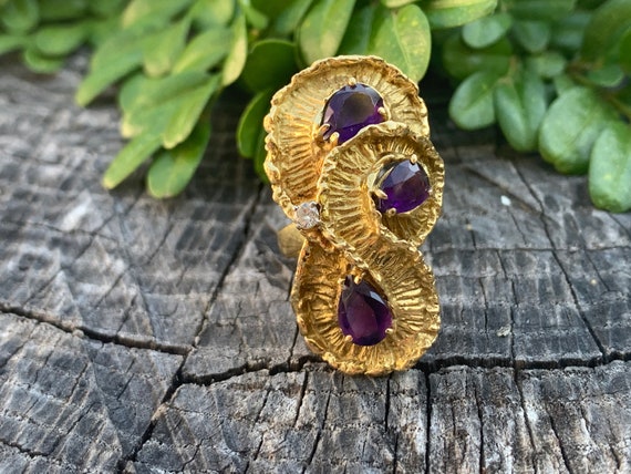 Yellow Gold Amethyst Ring, Amethyst Statement Rin… - image 5