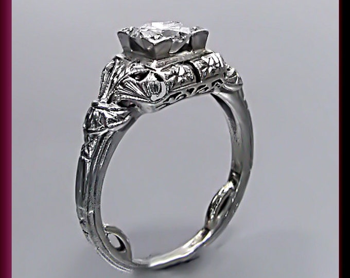Vintage Diamond Engagement Ring Art Deco Diamond Engagement Ring with Old European Cut Diamond 18K White Gold Wedding Ring - ER 420M