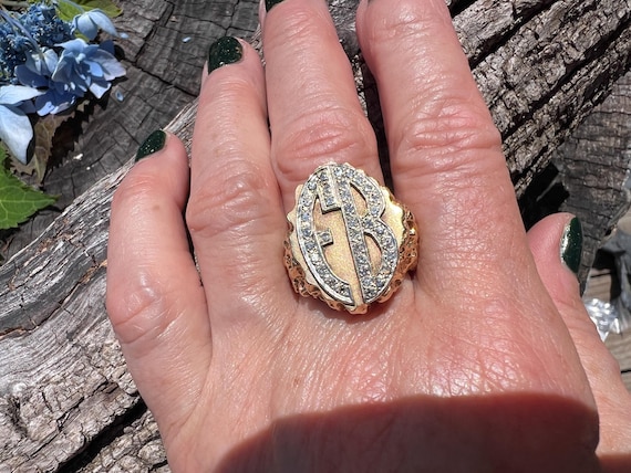 Diamond Initial Ring, Gold Initial Ring, Gold Sig… - image 5