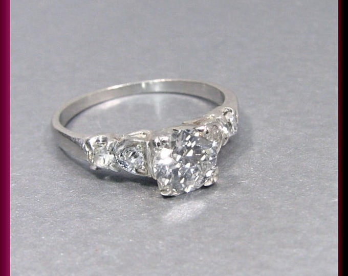 Vintage Diamond Engagement Ring Antique Diamond Engagement Ring withTransitional Cut Diamond Platinum Wedding Ring  - ER 135S