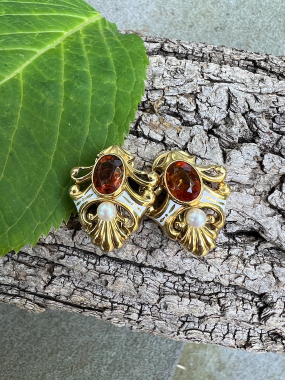 Citrine Earrings, Pearl and  Citrine Earrings, Go… - image 6