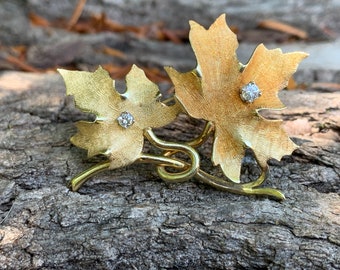 Maple Leaf Diamond Pendant, Gold Leaf Brooch, Maple Leaf Pin, Gold Maple Leaf