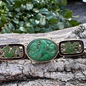 Jade Dragon Brooch , Jade Brooch, Vintage Jade Pin, Gold Jade Brooch