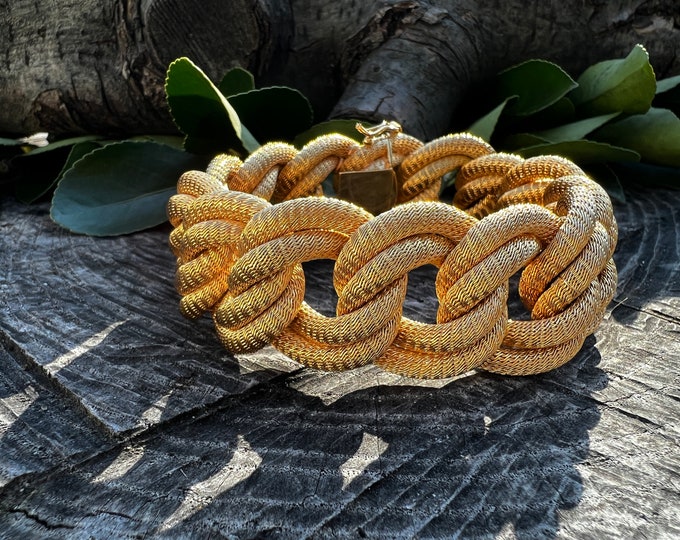 Wide Gold Bracelet, Chunky Wide Gold Bracelet, Circle Link Bracelet