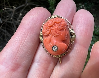 Victorian Coral Cameo, Coral Cameo, Gold Coral Cameo, Cameo Pendant