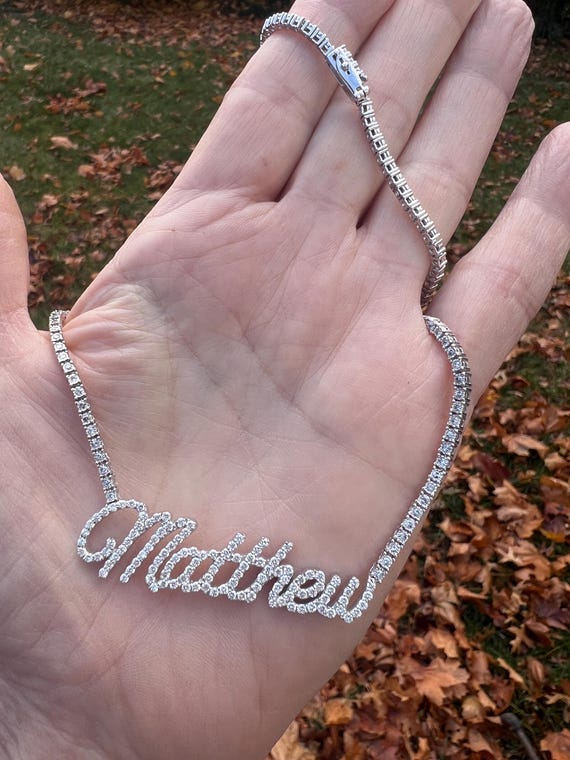 Diamond Matthew Name Plate, Matthew Name Necklace… - image 4