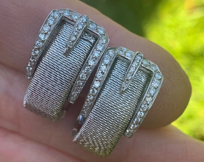 White Gold Buckle Earring, Gold Buckle Earring, Diamond Buckle Earring