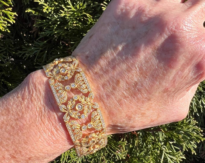 Gold  Diamond Bracelet, Chunky Gold Bracelet, Wide Diamond Bracelet