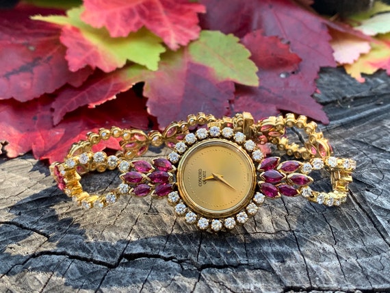 Gold Concord Watch, Ruby and Diamond Watch, Ruby … - image 1