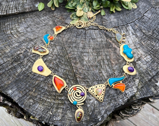 Multi Gem Necklace, Fire Opal Necklace, Boulder Opal Necklace