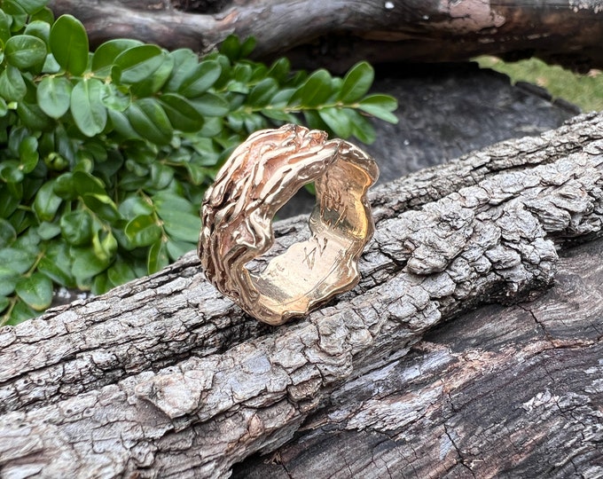 Textured Gold Wide Band,  Gold Cigar Band, Chunky Gold Ring, Wide Gold Band