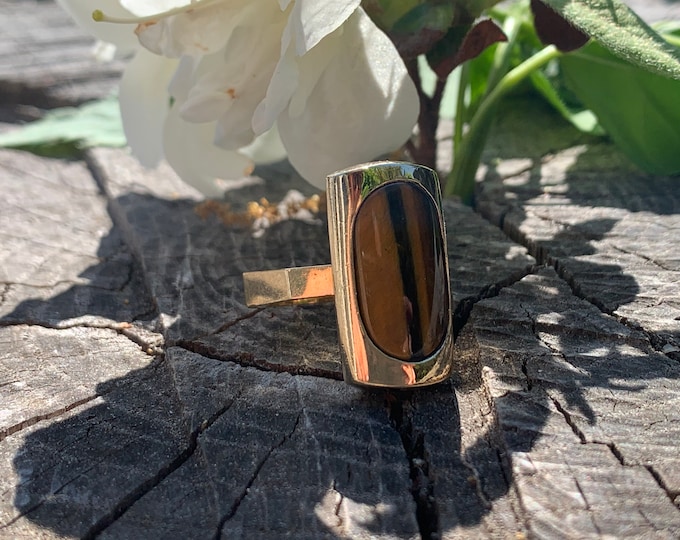 Yellow Gold Tigers Eye Ring, Tigers Eye Ring